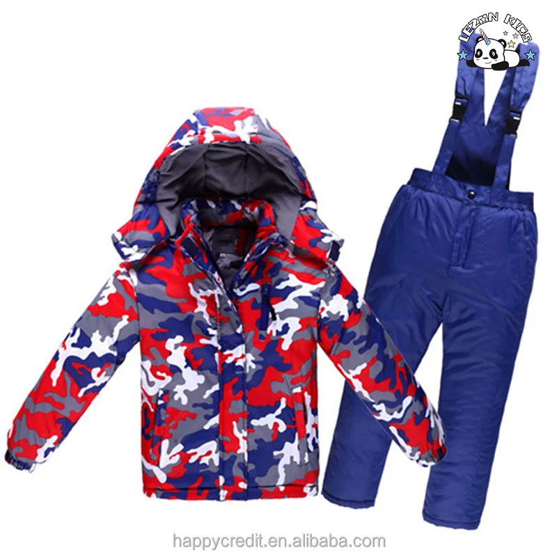 LEZONKIDS - Conjunto de Esqui Infantil Camuflado de Jaqueta e Calças Impermeáveis e Aquecidas para Meninas